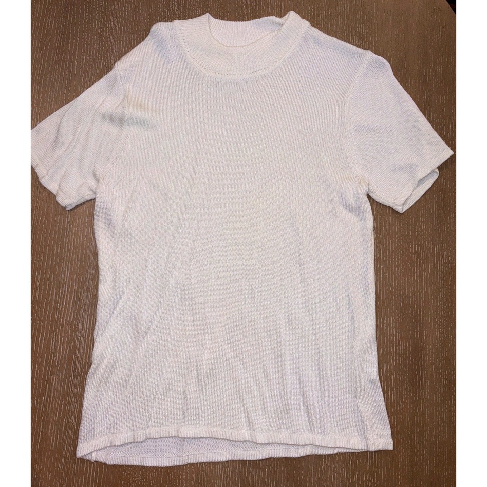 Tahari Arthur S Levine Petite 14P Cream Knit Mock Neck Sweater Top Women's EUC